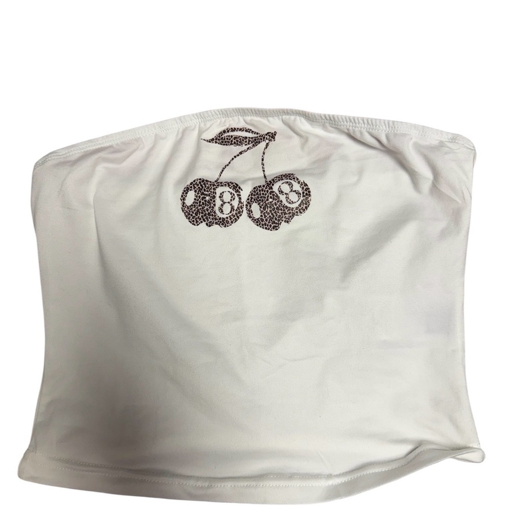 SHEIN White Cherry Print Crop Top